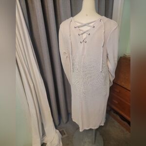 Grunge Sadie & Love Lace Up Tie Back Cardigan Duster Sweater Cream Knit Sz‎ XL